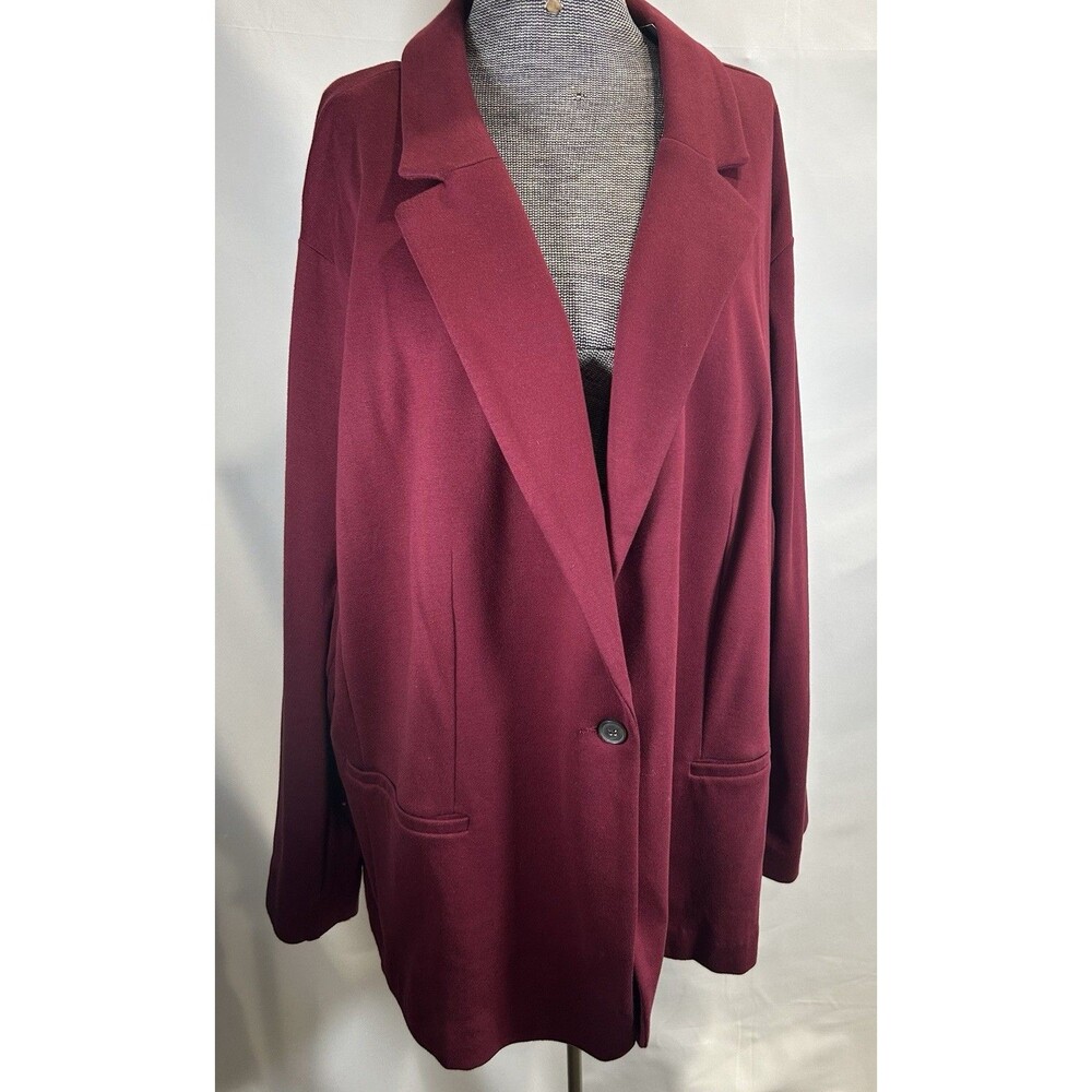 AVA & VIV Size 4X (28/30) NWT One Button Burgundy Blazer